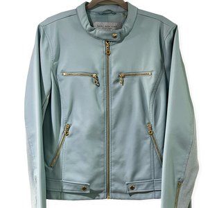 Marc Jacobs/Andrew Marc Tiffany Blue Faux-Leather Biker Jacket XL